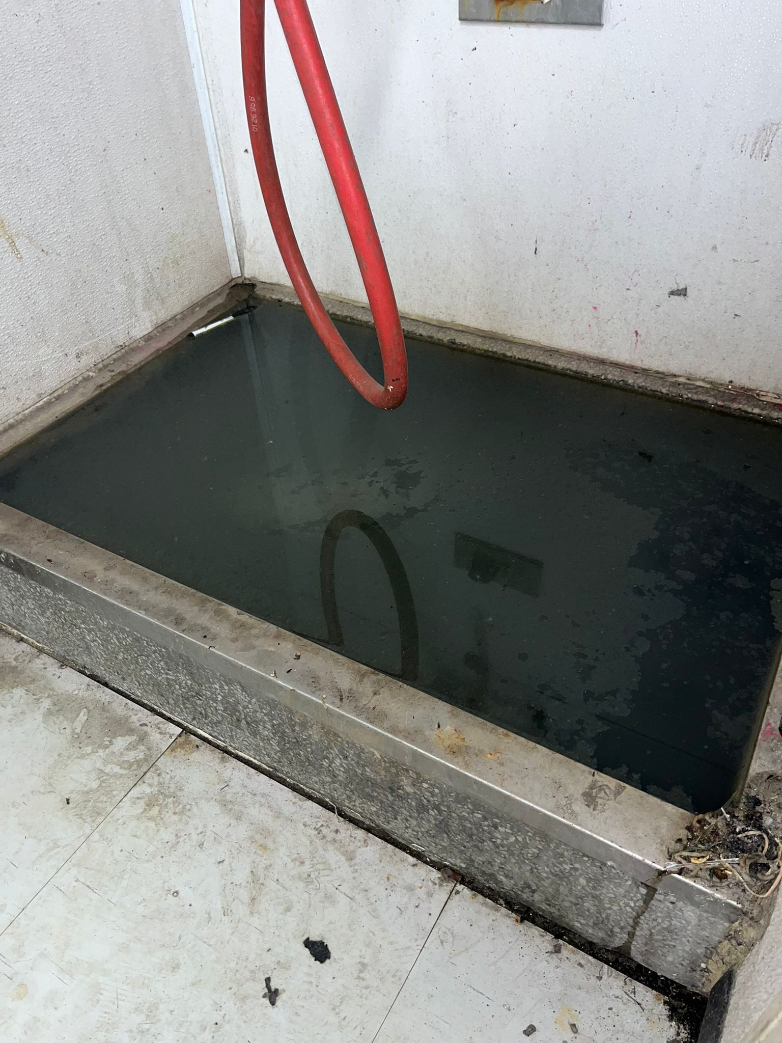 Clogged commercial mop sink before drain cleaning — commercial plumbing in Burnaby